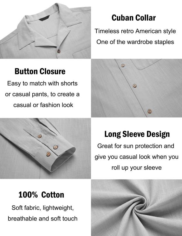 Men's Basic Cotton and Linen Long Sleeve Pocket Classic Shirt