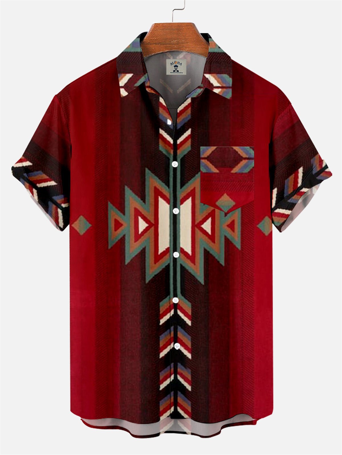 Men's Retro Western Ethnic Stripes Pattern Short Sleeve Shirt-Mokaloha