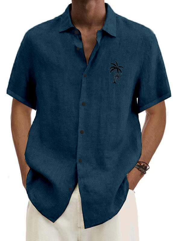 Men's Hawaiian Solid Color Coconut Palm Tree Casual Comfort Print Short Sleeve Shirt-Mokaloha