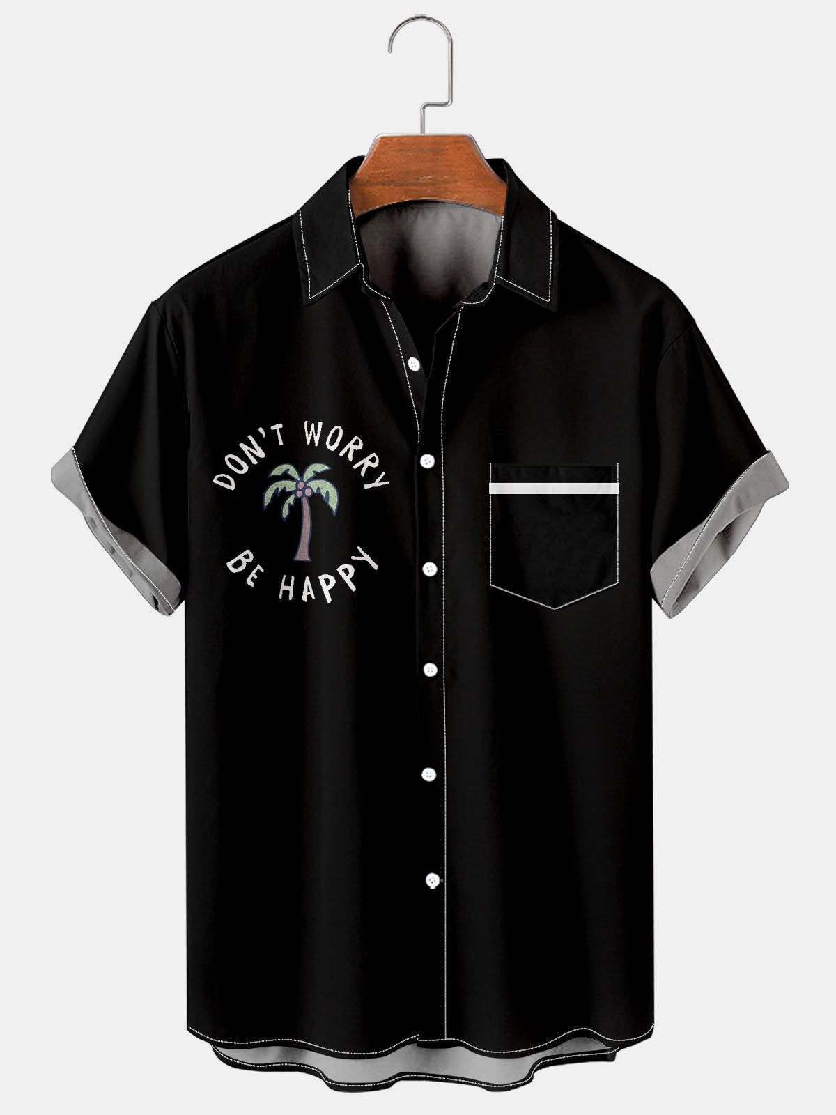Men's Simple Solid Color Coconut Print Shirt-Mokaloha