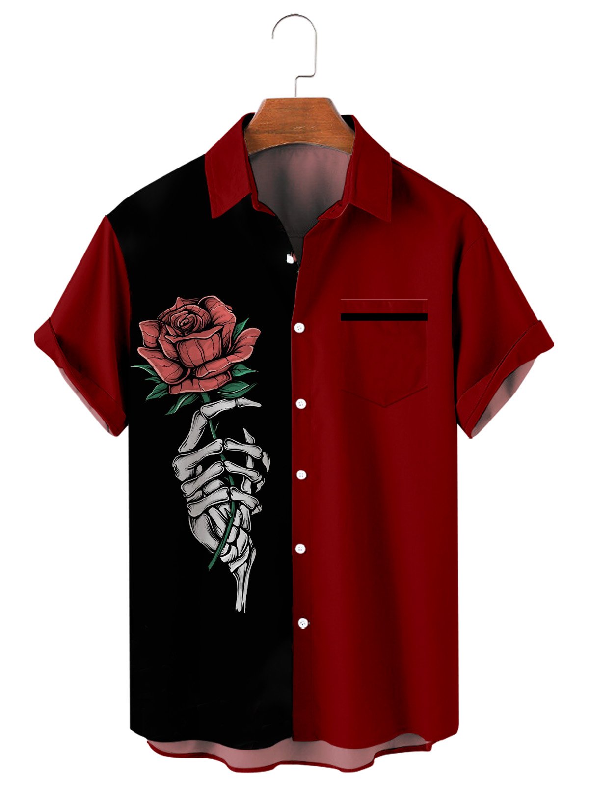 Men's Rose Printed Casual Short Sleeve Shirt-Mokaloha