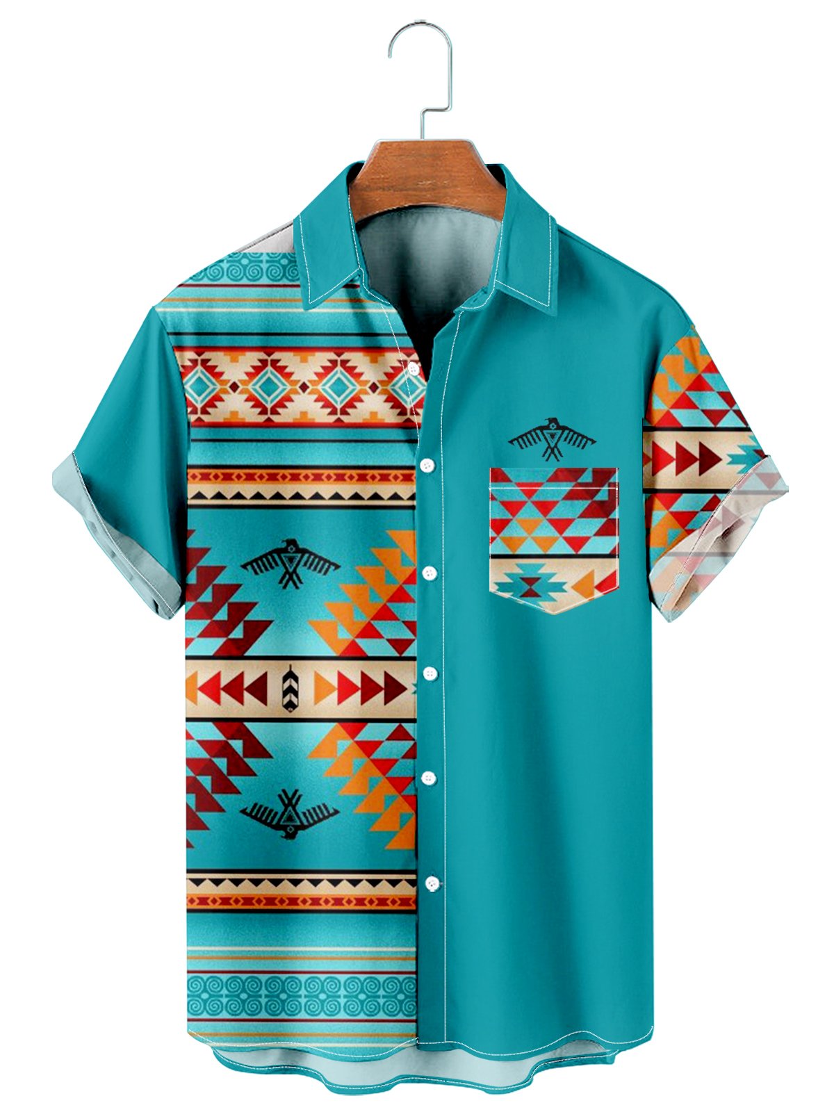 Men's Ethnic Vintage Striped Patchwork Casual Shirt-Mokaloha