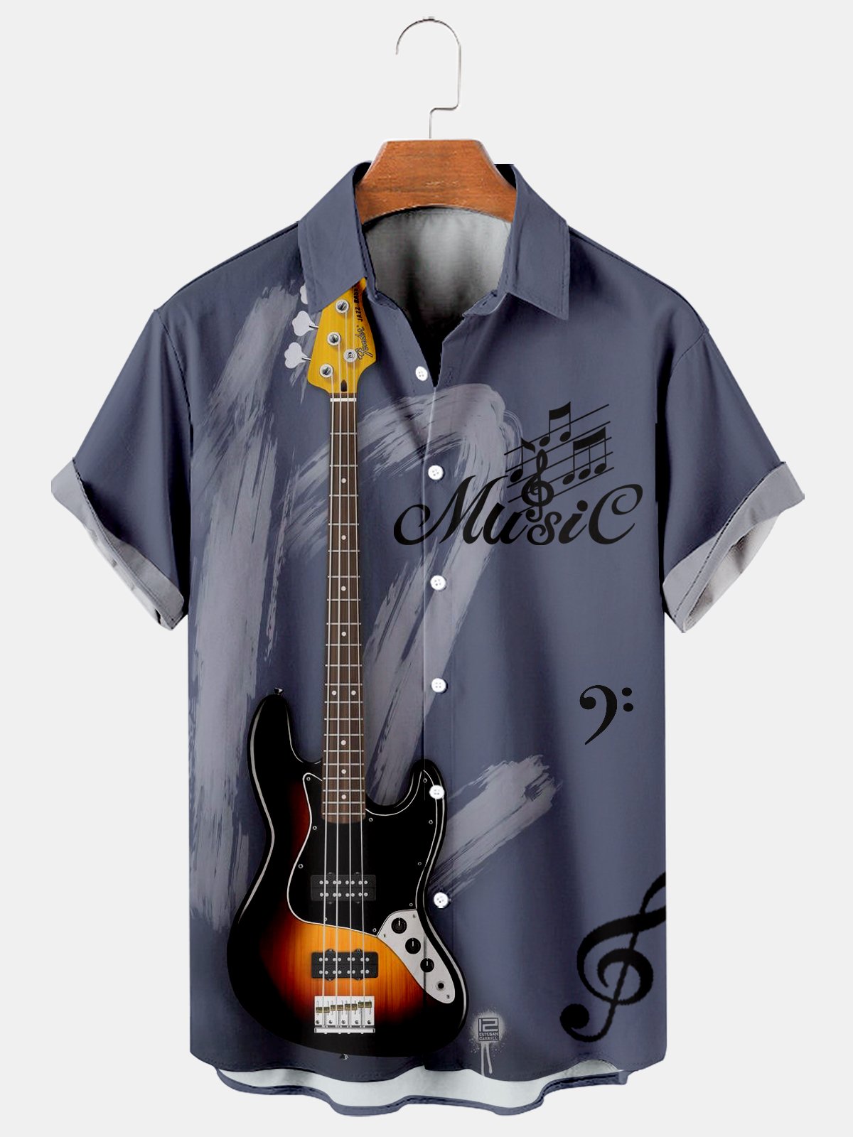 Guitar Casual Loose Men's Plus Size Short-Sleeved Shirt-Mokaloha