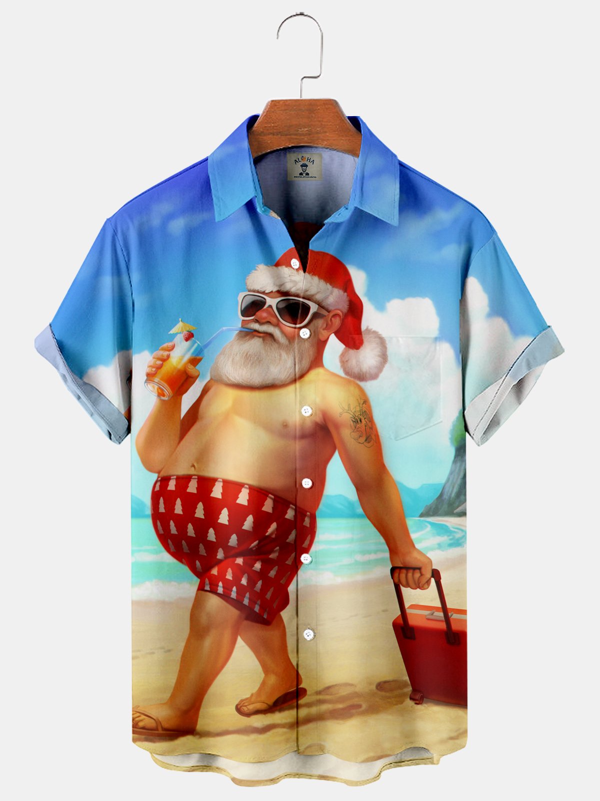 Men's Christmas Santa Beach Vacation Print Short Sleeve Shirt-Mokaloha