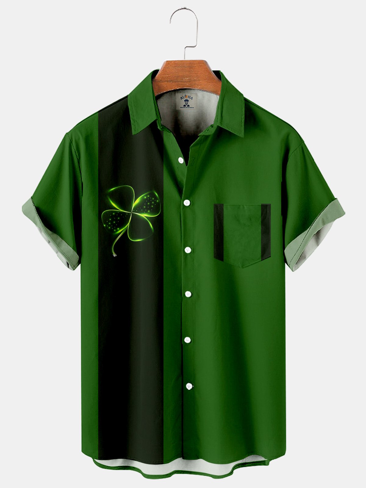 Four Leaf Clover Casual Loose Men's Plus Size Short-Sleeved Shirt-Mokaloha