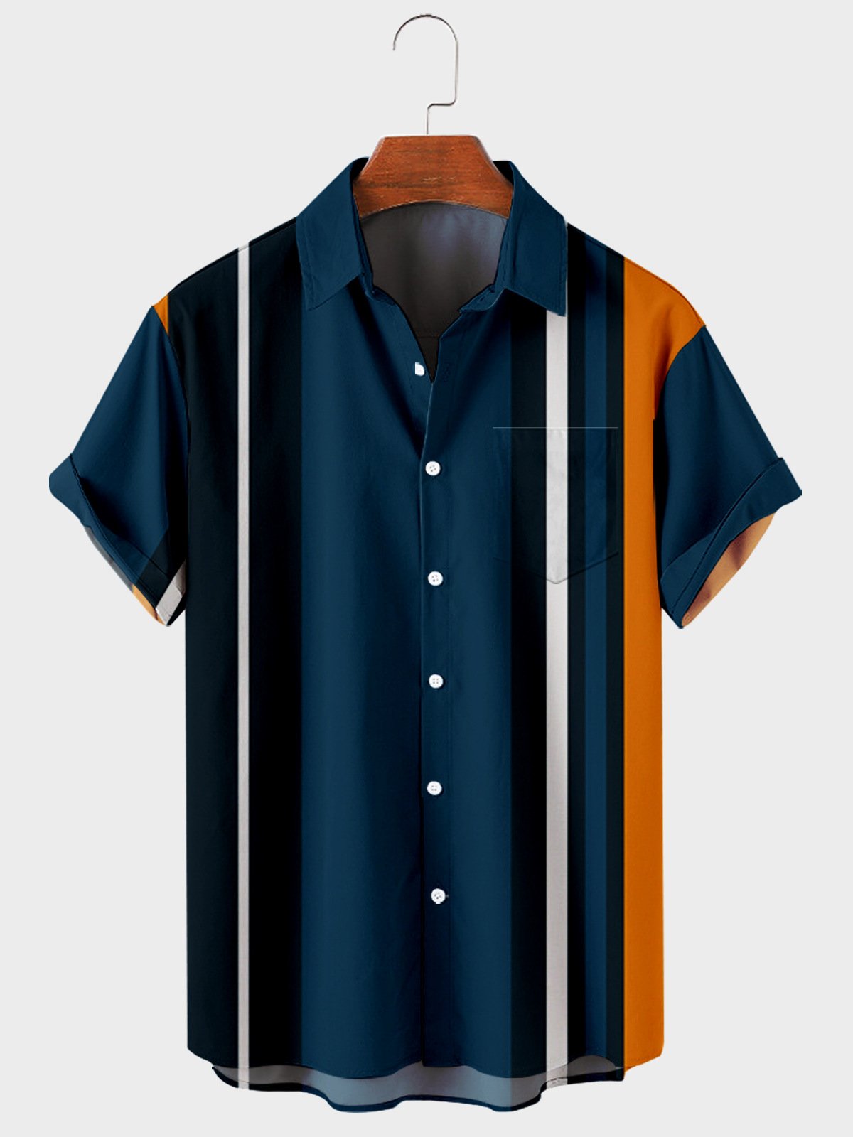 Vintage Stripe Men's casual large short sleeve shirt-Mokaloha
