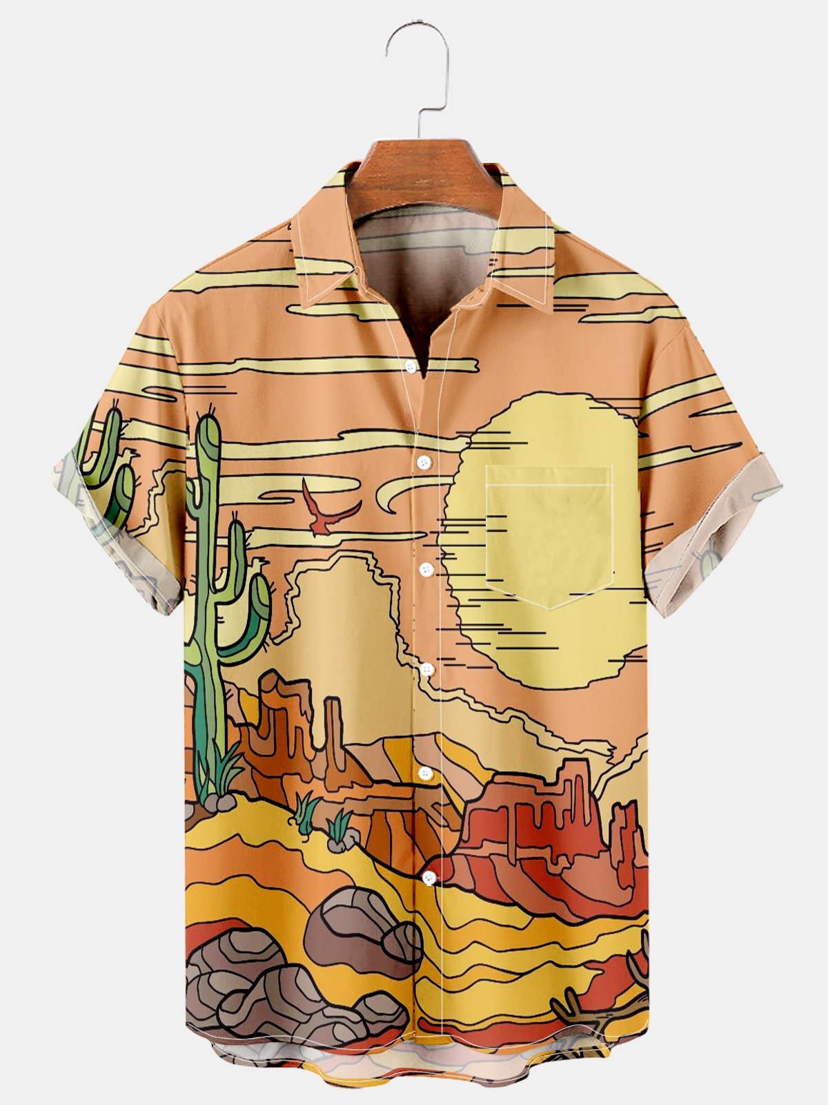 Men's Irregular Desert Cactus Print Casual Shirt-Mokaloha