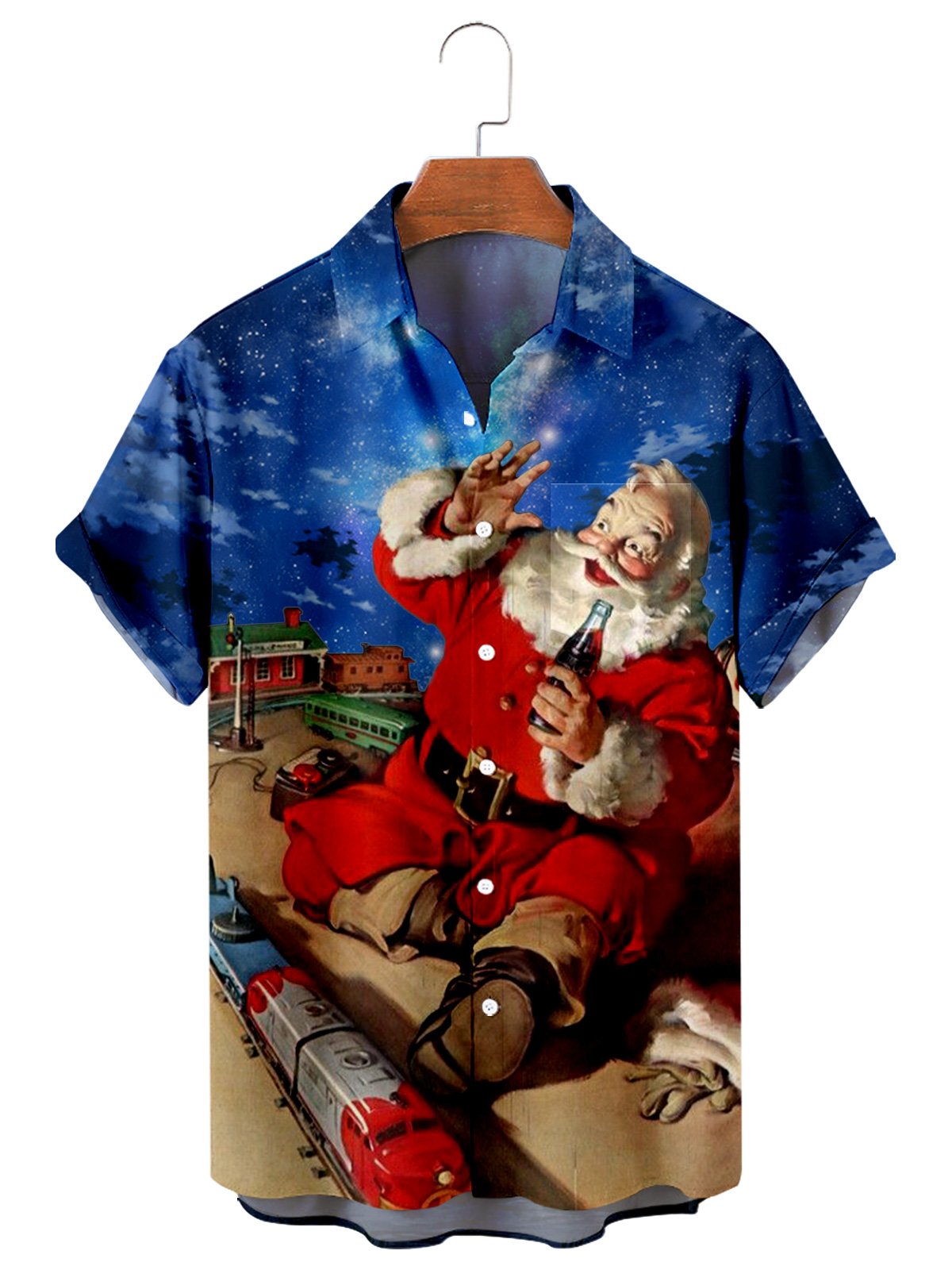 Men's Casual Fun Santa Print Shirt-Mokaloha