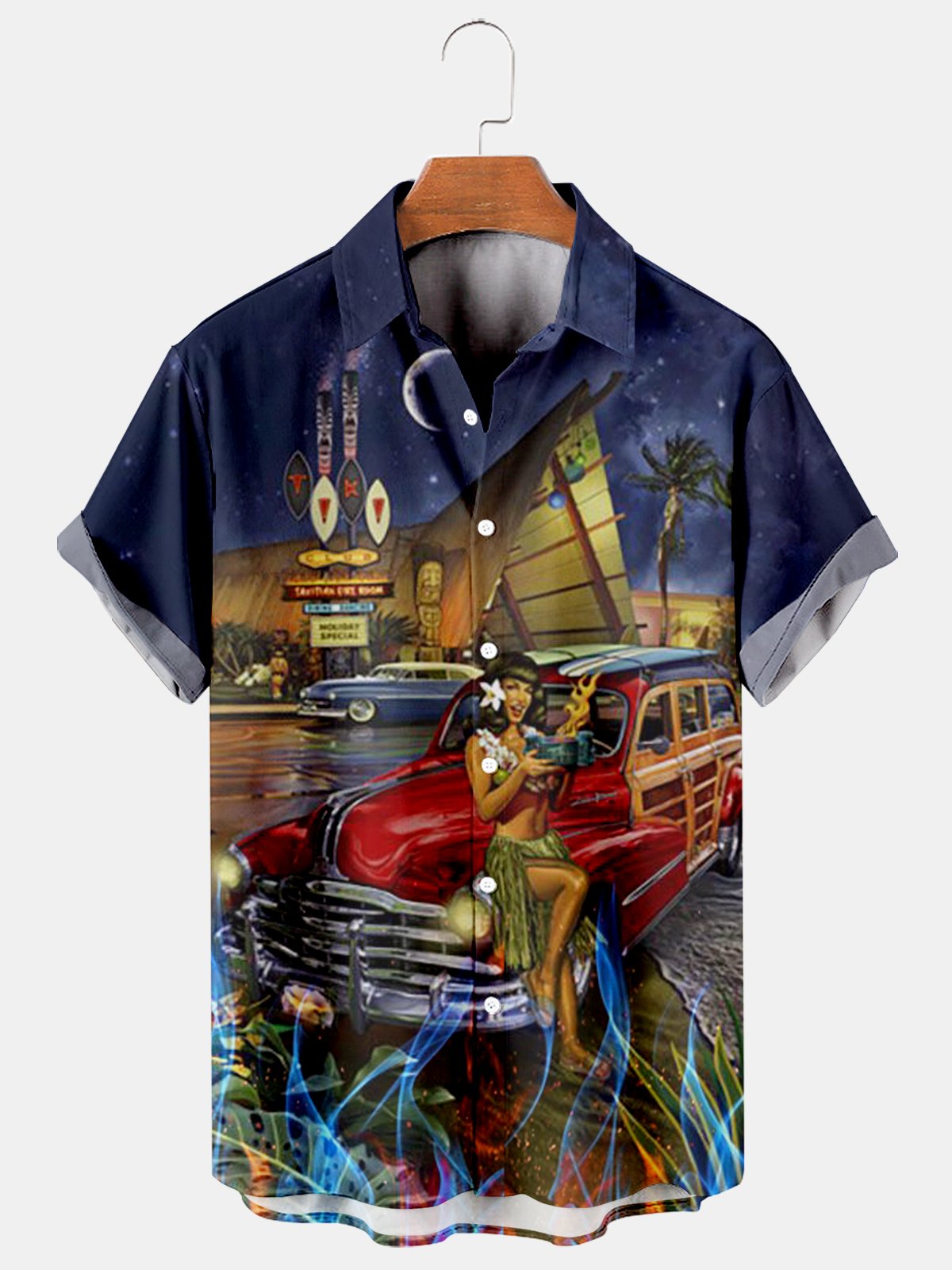 Car Casual Loose Men's Plus Size Short-Sleeved Shirt-Mokaloha