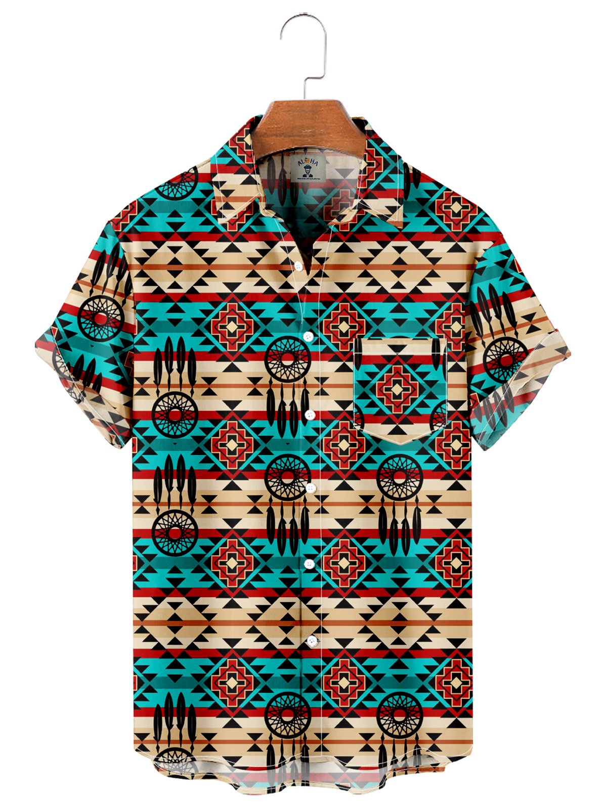Men's Denim Western Print Short Sleeve Shirt-Mokaloha