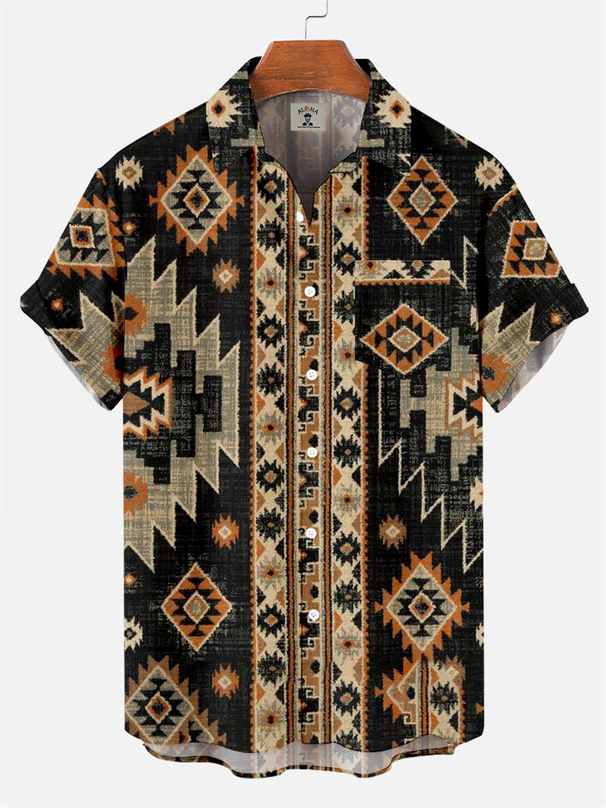 Men's Retro Western Ethnic Stripes Pattern Short Sleeve Shirt-Mokaloha