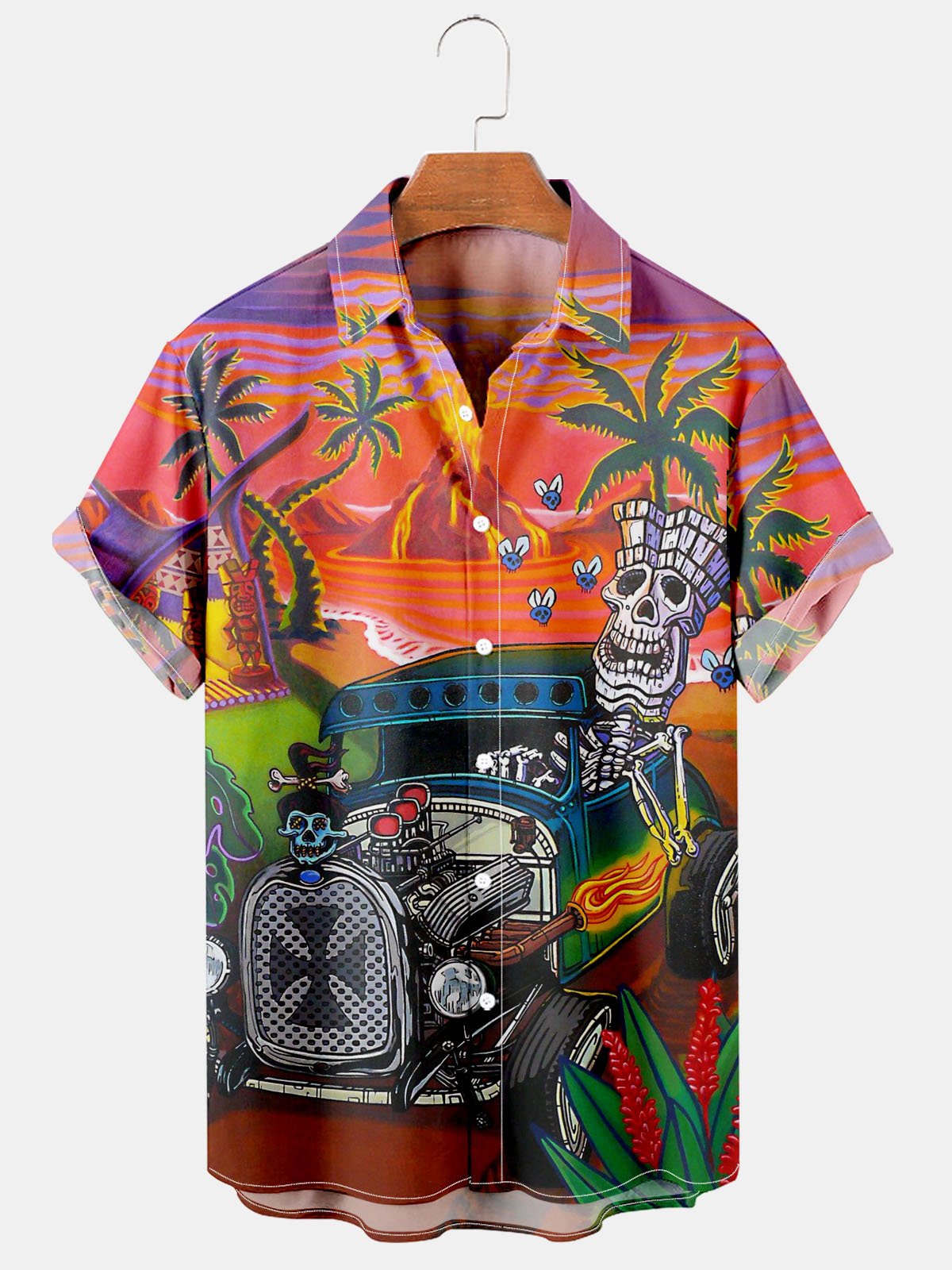 Men's Casual Fun Hawaiian Palm Car Print Shirt-Mokaloha