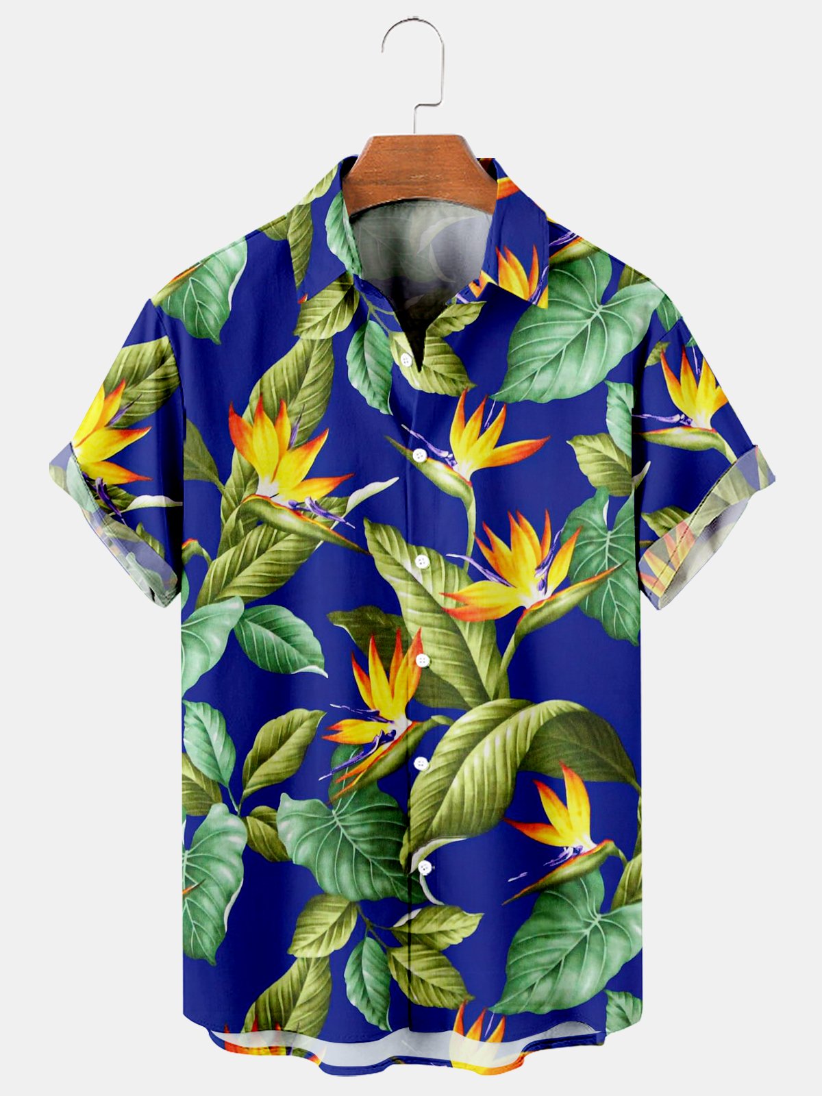 Hawaiian Flower Casual Loose Men's Plus Size Short-Sleeved Shirt-Mokaloha