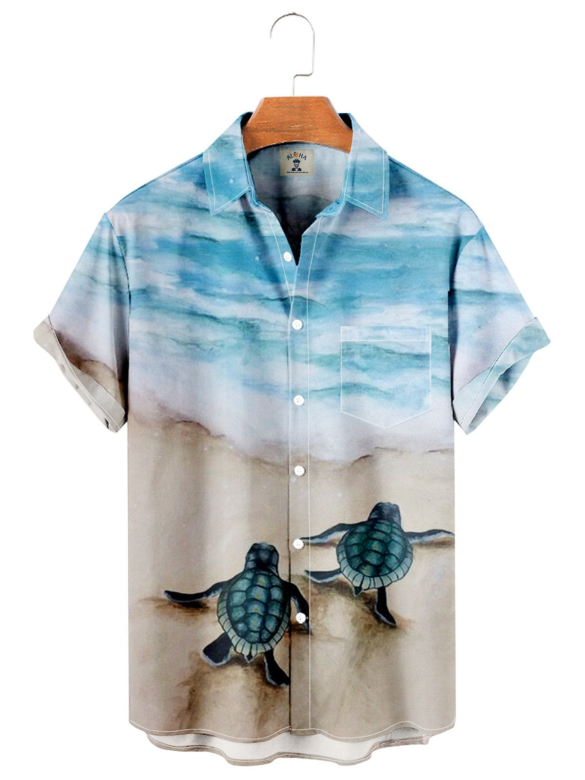 Men's Beach Turtle Print Short Sleeve Shirt-Mokaloha