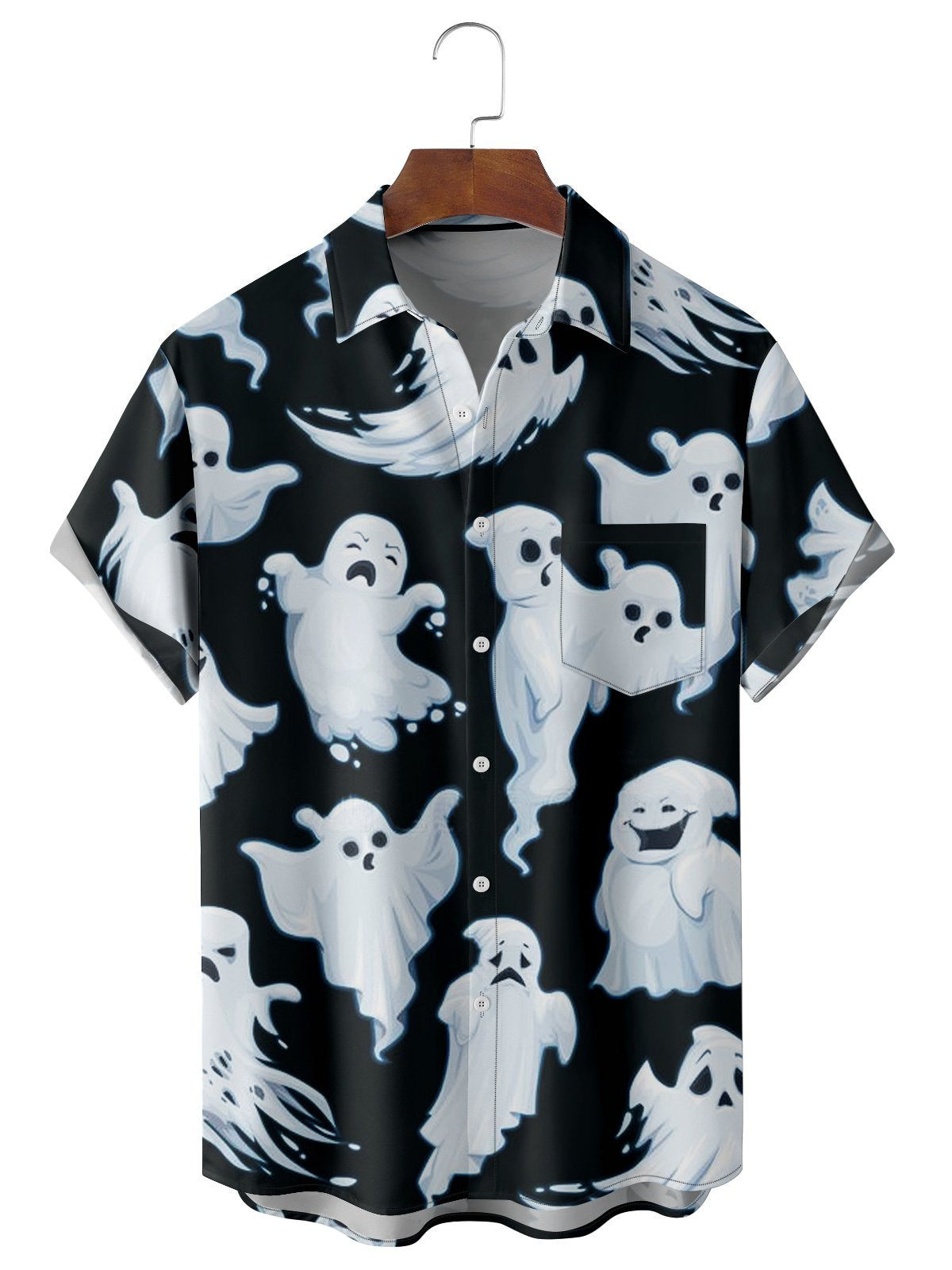 Men's Casual Fun Halloween Ghost Print Shirt-Mokaloha