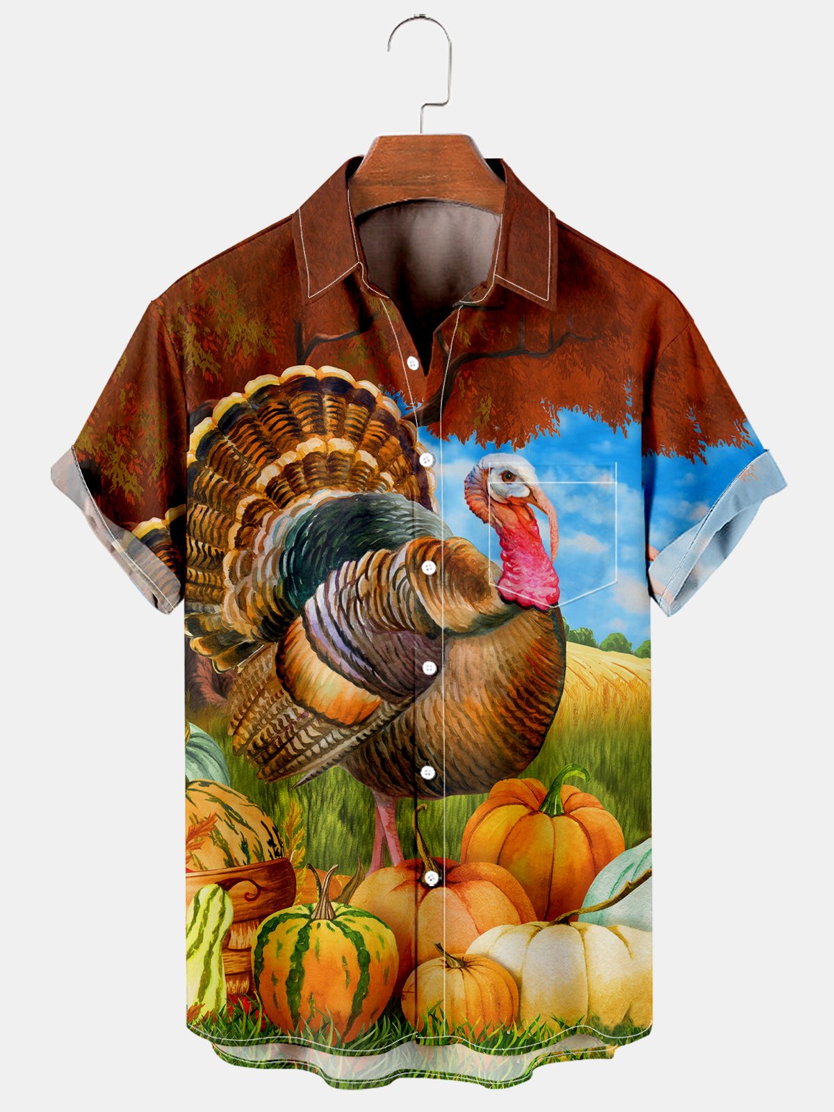 Men's Casual Thanksgiving Turkey Print Shirt-Mokaloha