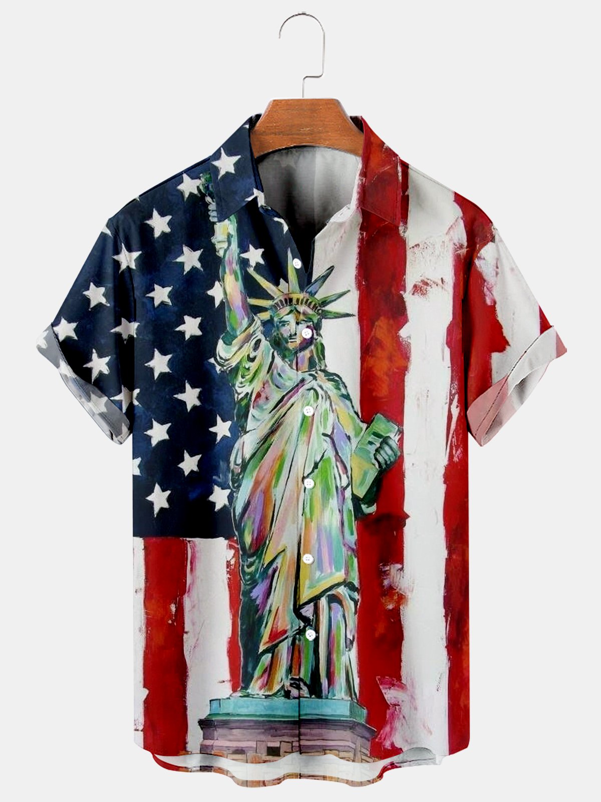 American Flag Casual Loose Men's Plus Size Short-Sleeved Shirt-Mokaloha