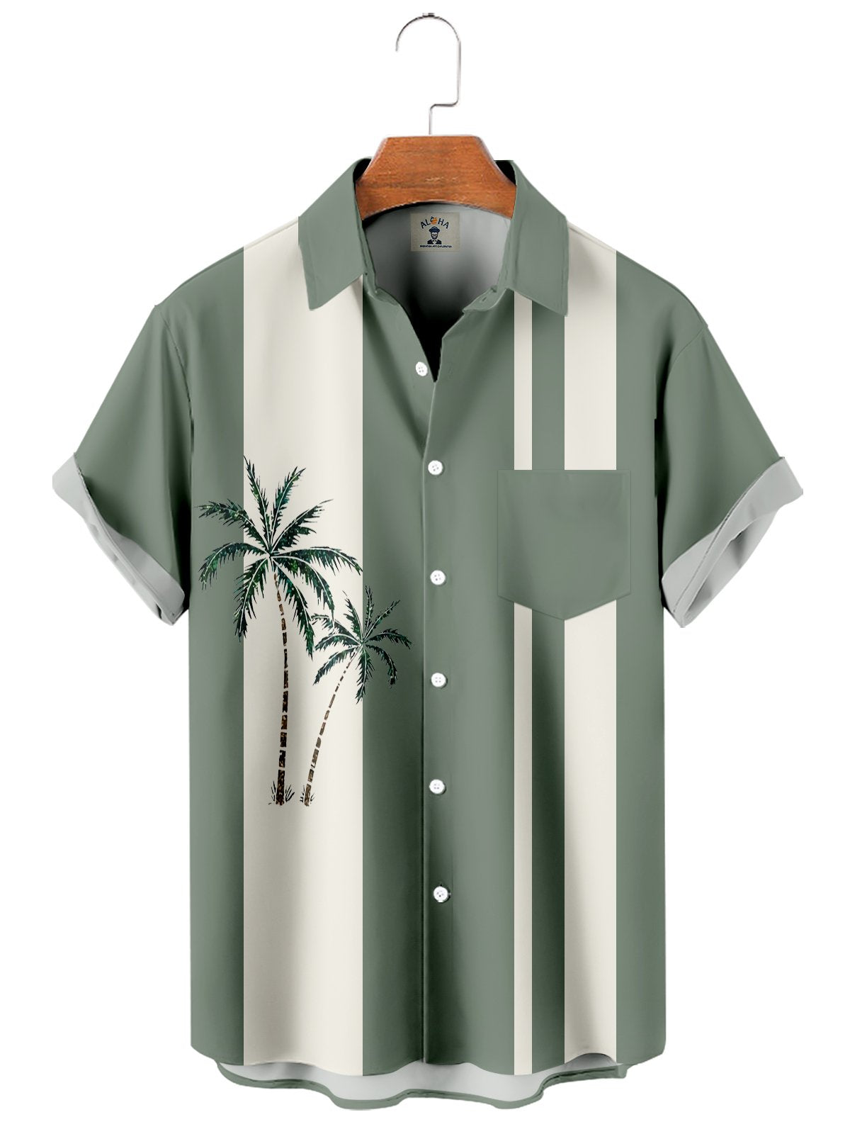 Men's Casual Everyday Hawaiian Palm Tree Print Bowling Shirt-Mokaloha