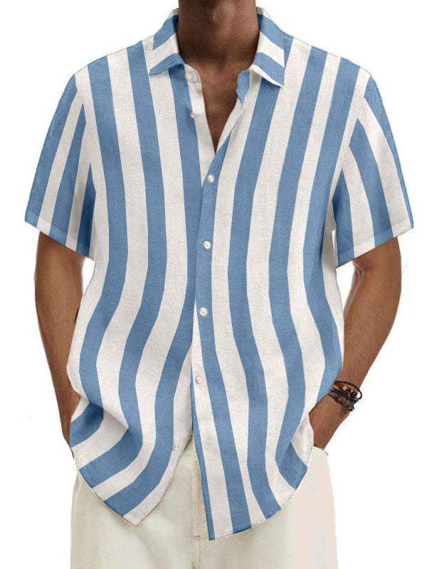Men's Hawaiian Stripe Simple Casual Print Shirt-Mokaloha