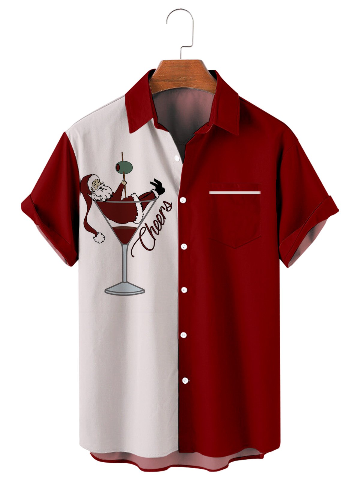 Simple Christmas Wineglass Santa Cheers Element Short Sleeve Shirt-Mokaloha