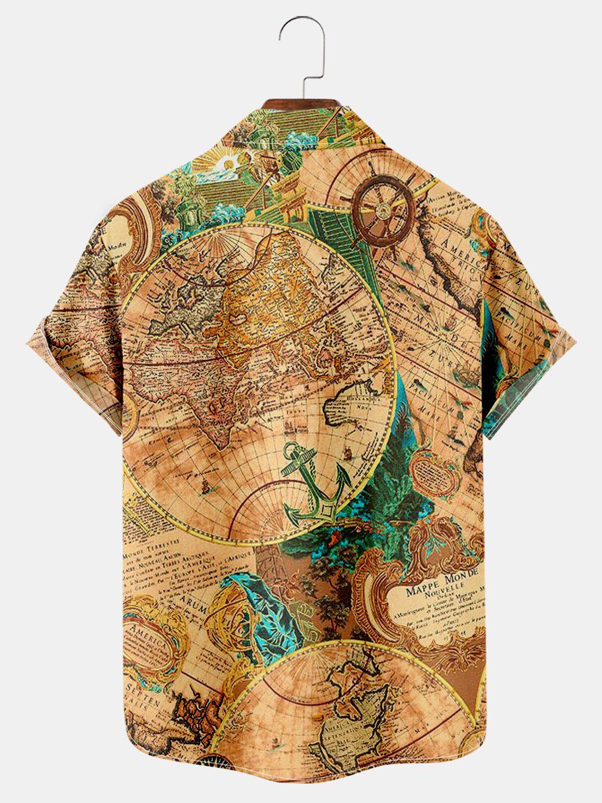 Vintage Nautical Print Pocket Short Sleeve Shirt-Mokaloha