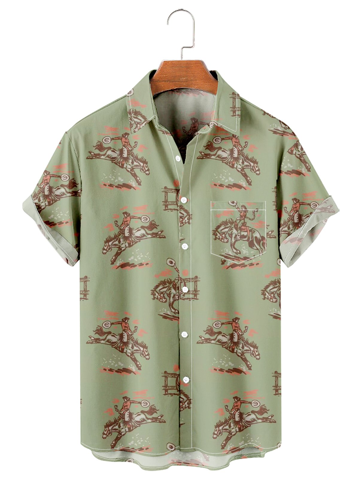 Men's Casual Western Denim Print Lapel Shirt-Mokaloha