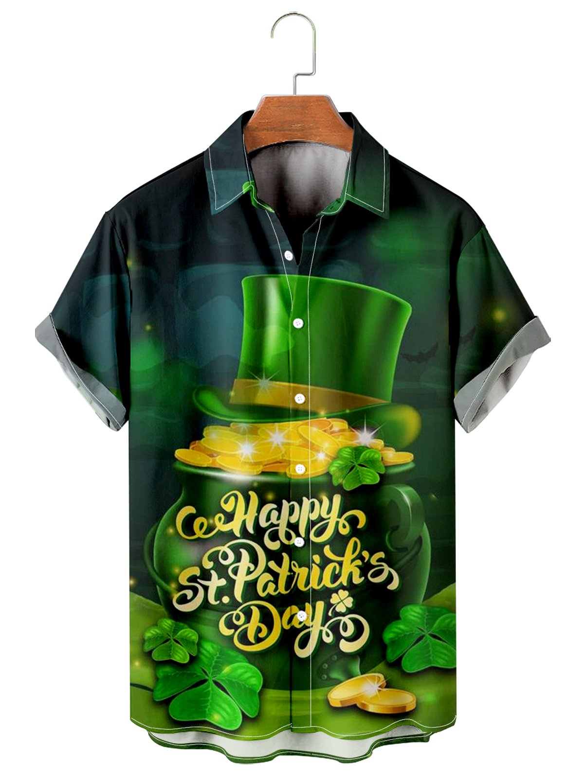 St. Patrick's Day casual loose men's plus size short-sleeved Shirt-Mokaloha