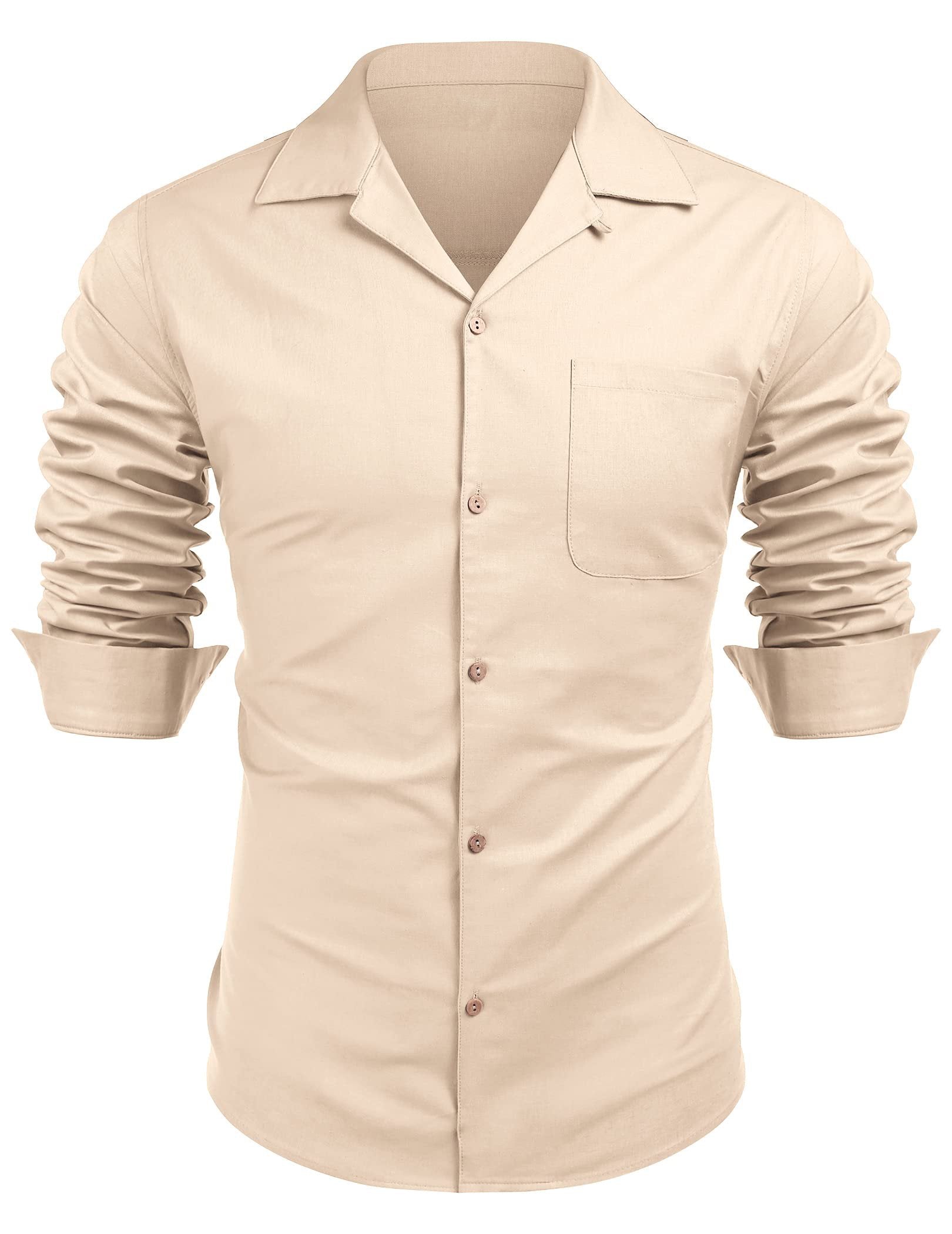Men's Basic Cotton and Linen Long Sleeve Pocket Classic Shirt