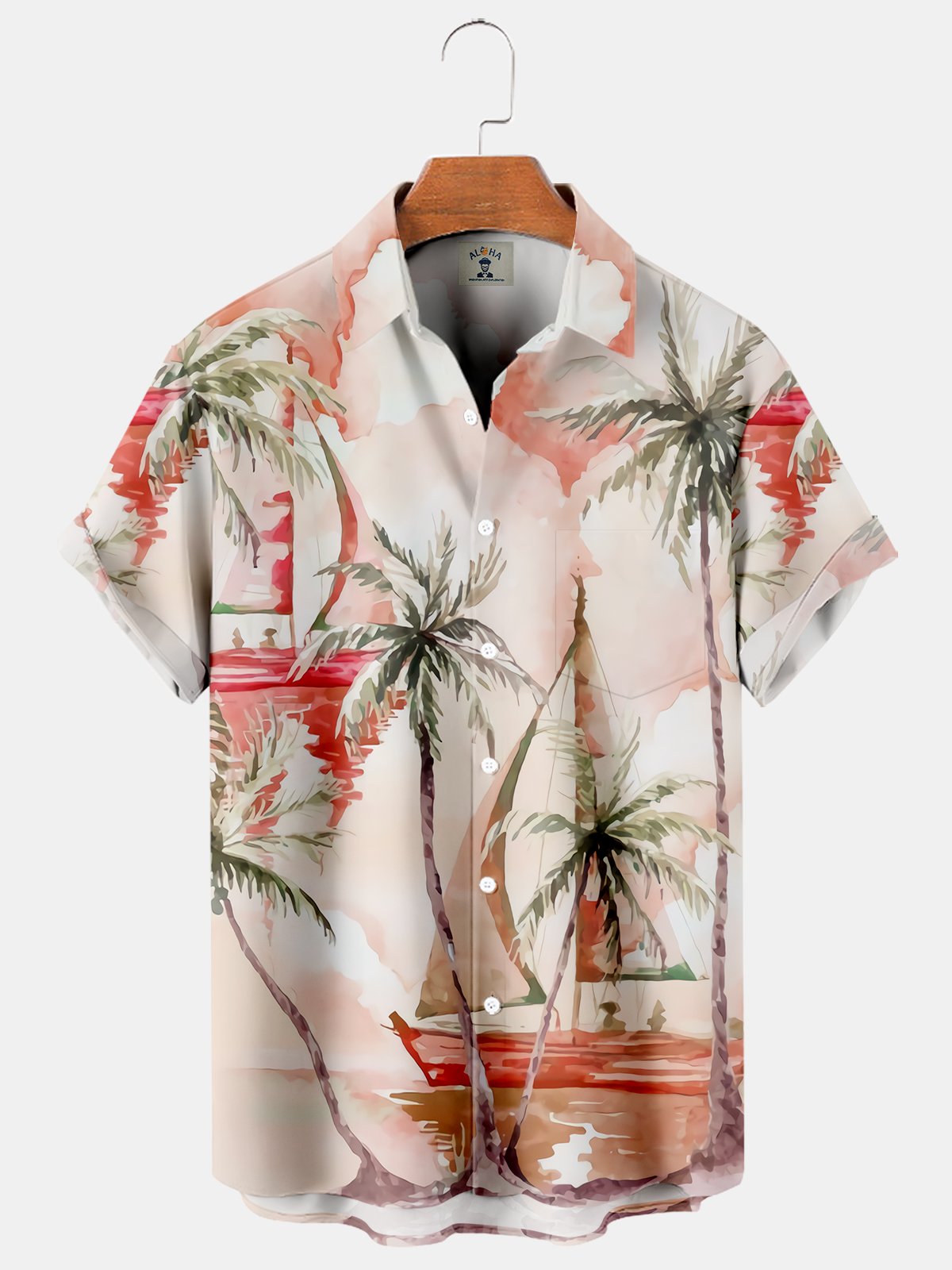 Coconut Tree Casual Loose Men's Plus Size Short-Sleeved Shirt-Mokaloha