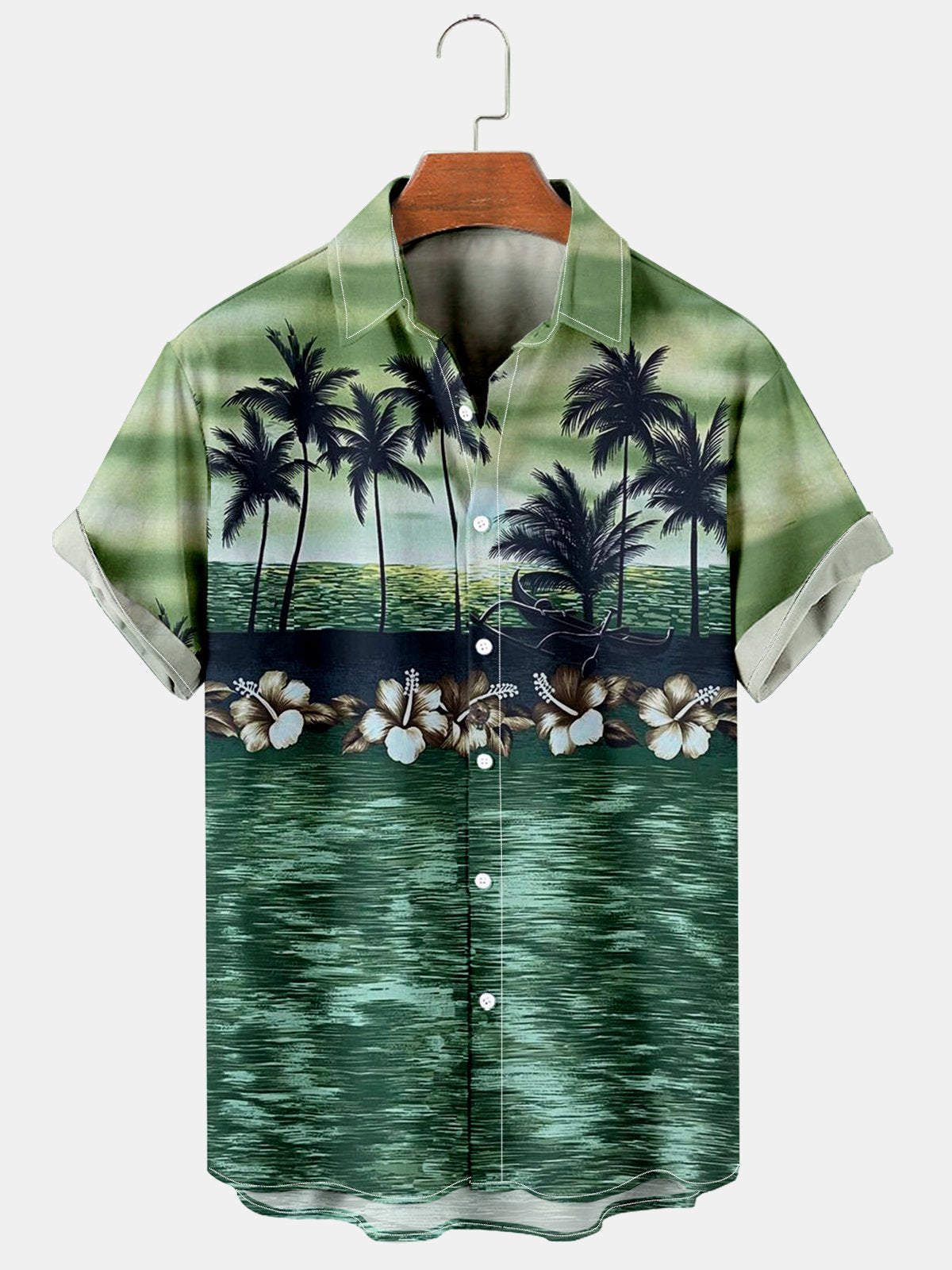 Men's Casual Hawaiian Coconut Flower Print Shirt-Mokaloha