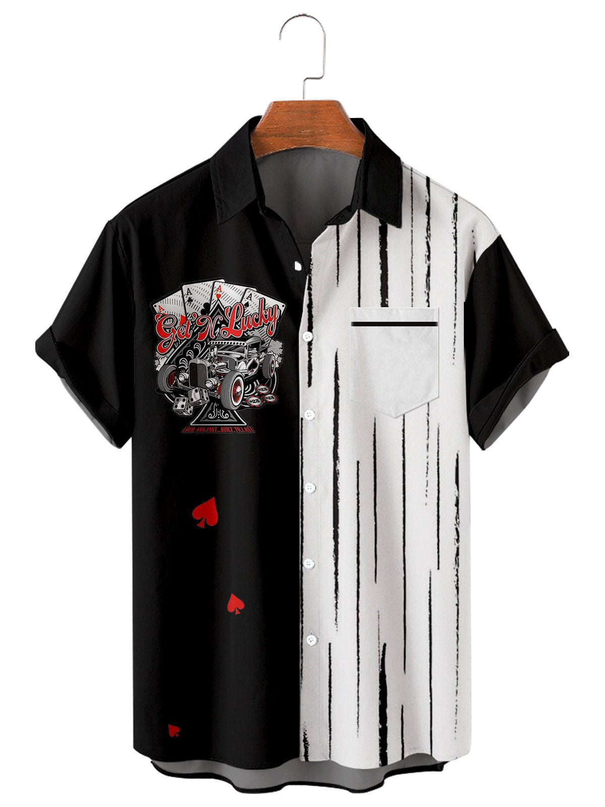 Simple Stitching Car Men's Casual Large Short Sleeve Shirt-Mokaloha