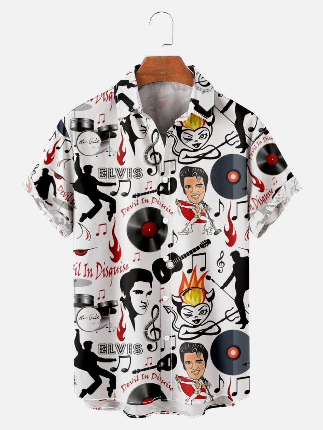 Music Casual Loose Men's Plus Size Short-Sleeved Shirt-Mokaloha