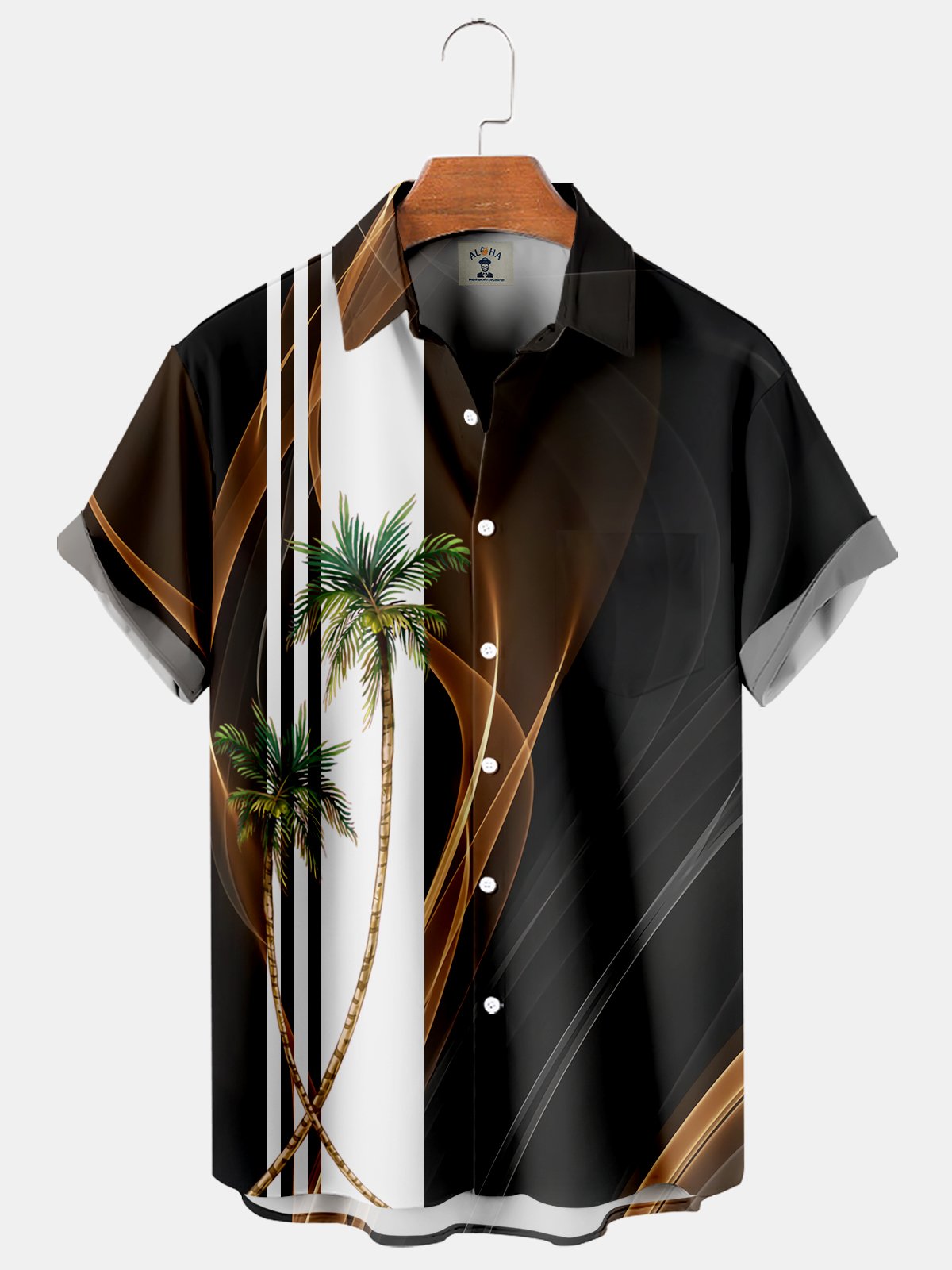 Hawaiian Coconut Tree Gradients Casual Loose Short Sleeve Shirt-Mokaloha