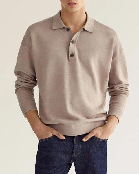 Men's Casual Loose Lapel Long Sleeve Warm Button Down Casual Solid Color Fleece Polo Shirt-Mokaloha