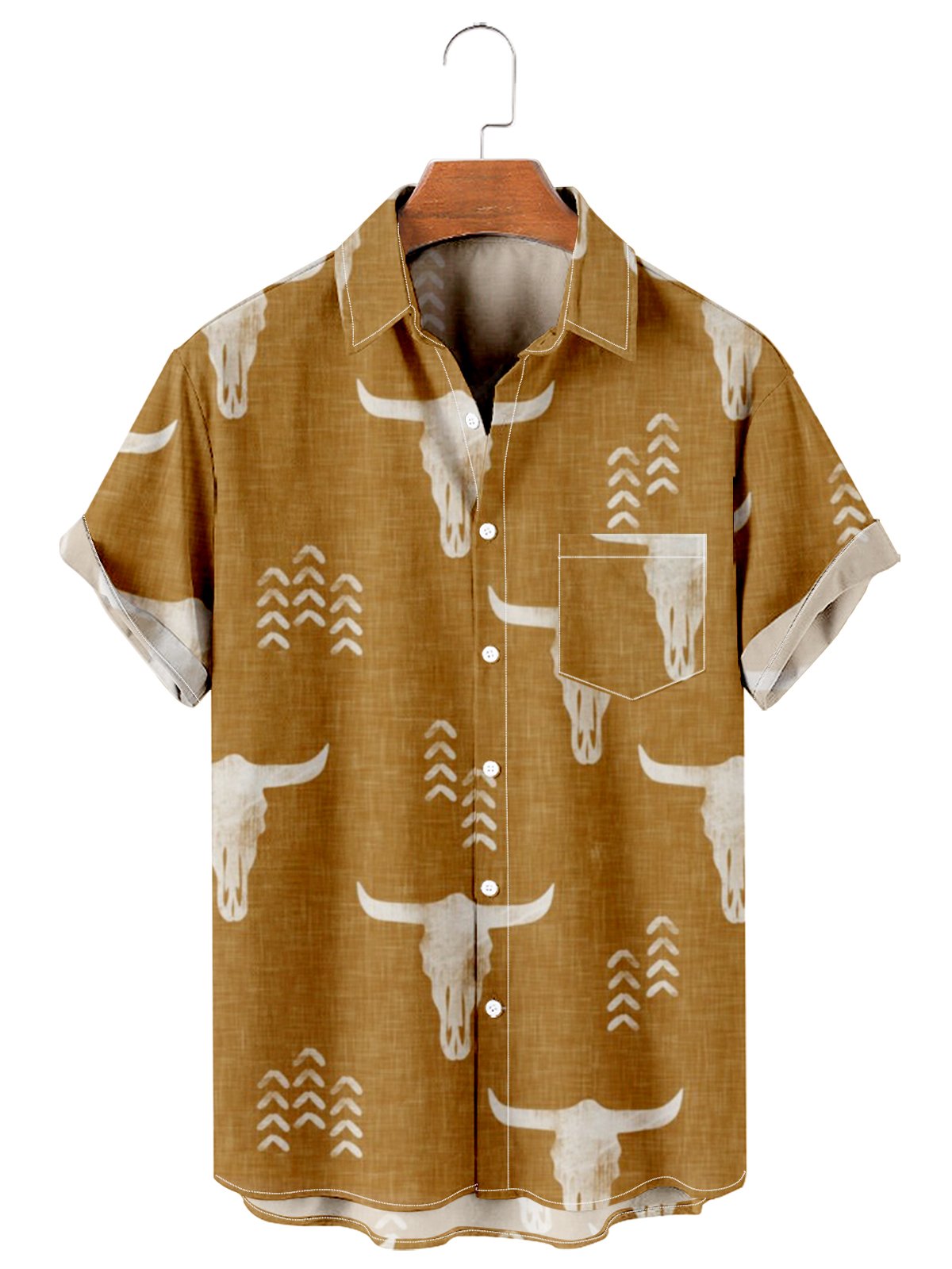 Men's Vintage Nomadic Cow Head Print Casual Shirt-Mokaloha