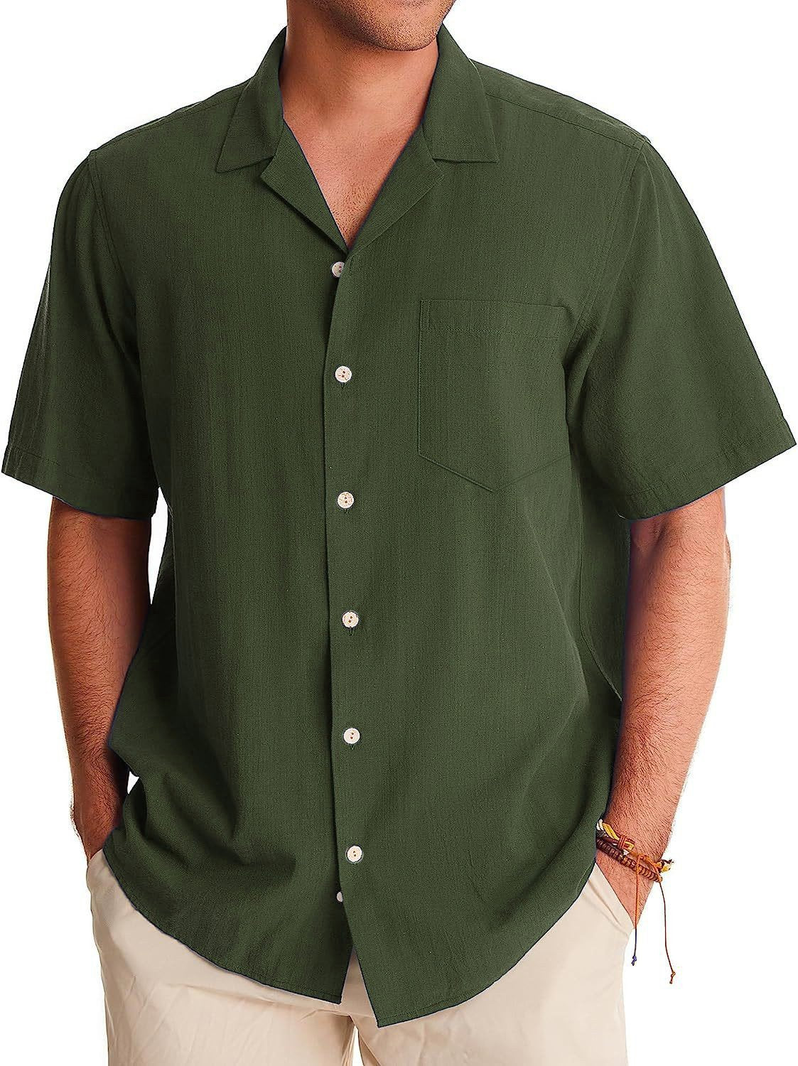 Men's Fashion Casual Cuban Collar Pocket Short Sleeve Shirt