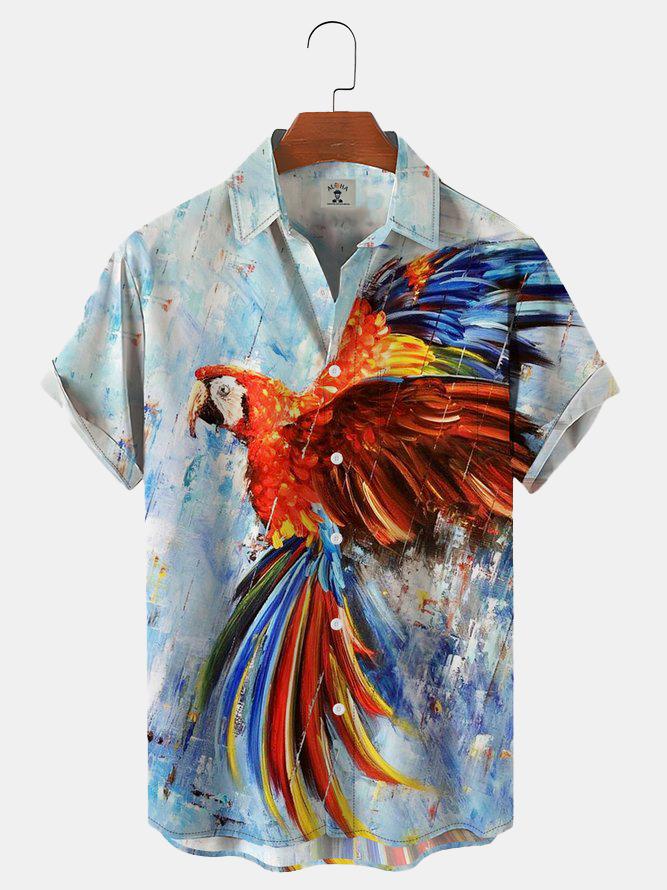 Trendy parrot oil painting print short-sleeved shirt-Mokaloha