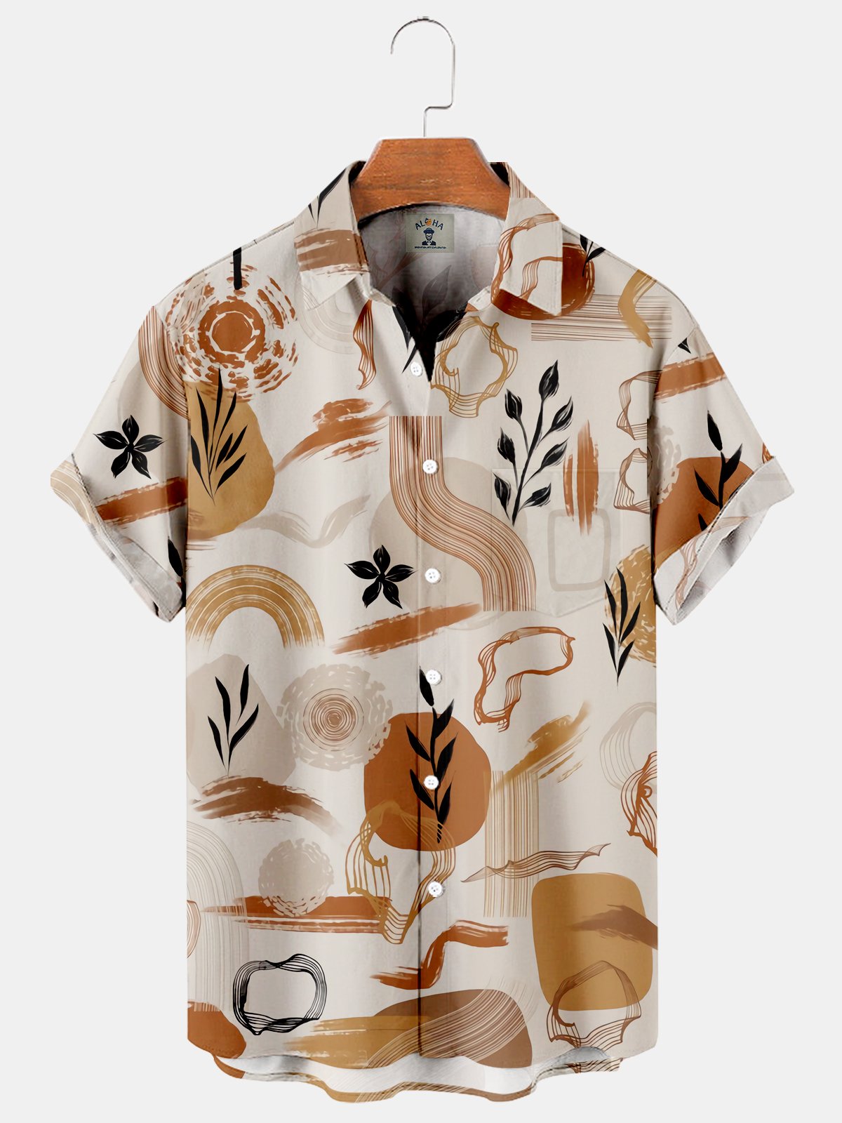 Geometric Flower Casual Loose Men's Plus Size Short-Sleeved Shirt-Mokaloha
