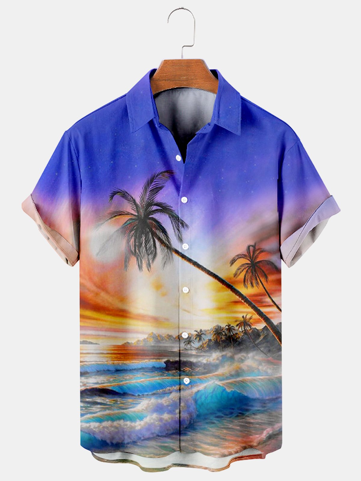 Hawaiian Palm Tree Casual Loose Men's Plus Size Short-Sleeved Men's Shirt-Mokaloha