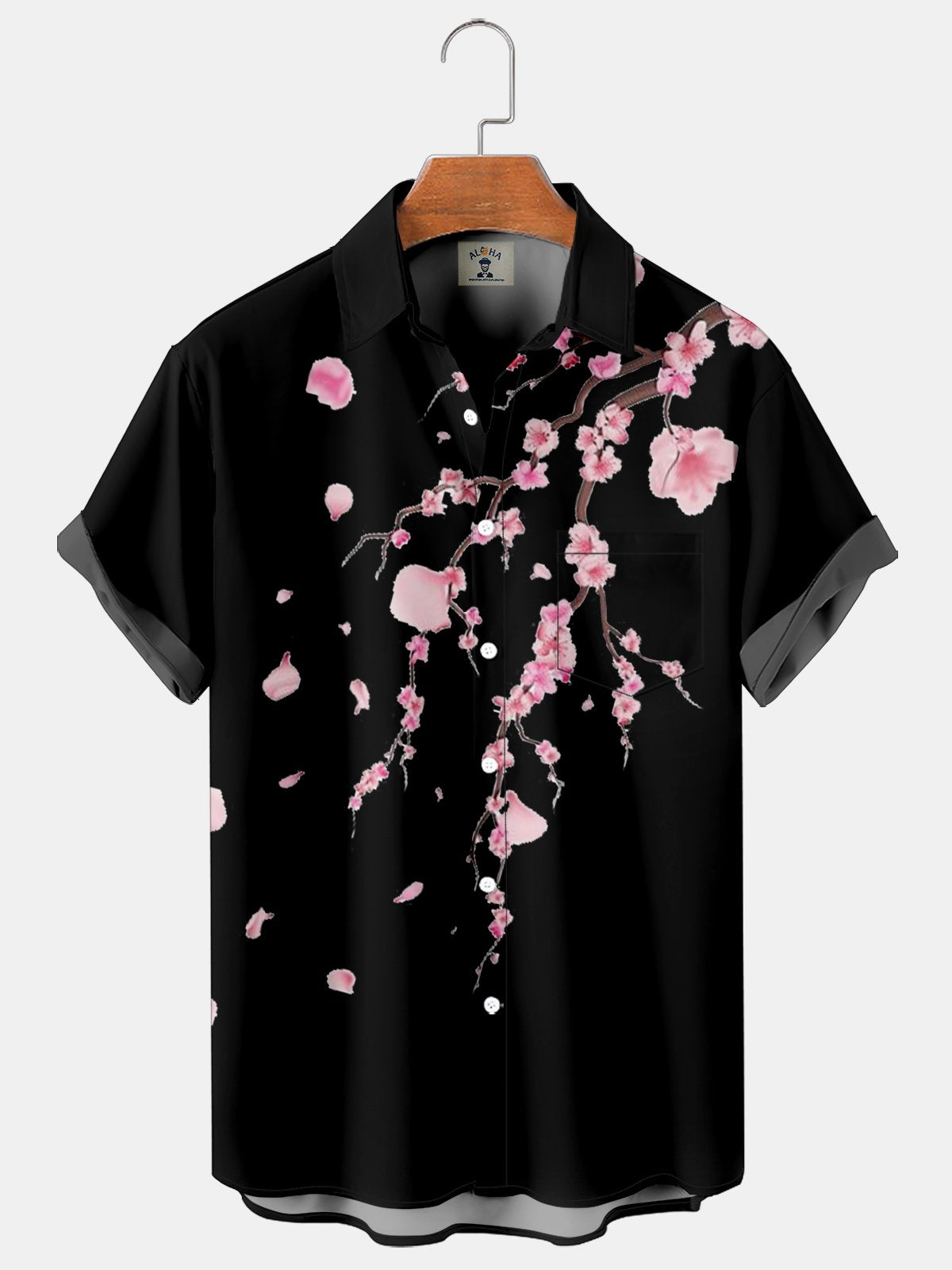 Fashionable simple cherry blossom print short-sleeved shirt-Mokaloha
