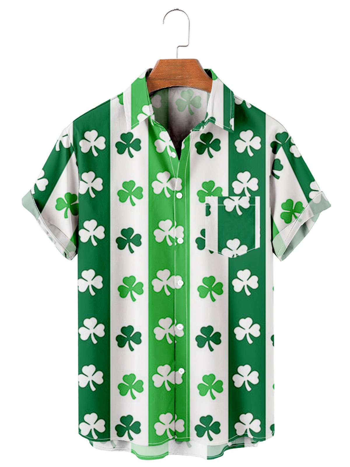St. Patrick's Day Clover Stripe Color Matching Men's Large Shirt-Mokaloha