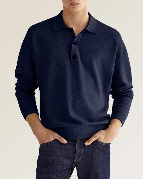 Men's Casual Loose Lapel Long Sleeve Warm Button Down Casual Solid Color Fleece Polo Shirt-Mokaloha
