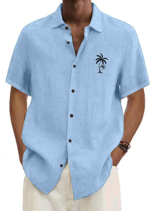 Men's Hawaiian Solid Color Coconut Palm Tree Casual Comfort Print Short Sleeve Shirt-Mokaloha