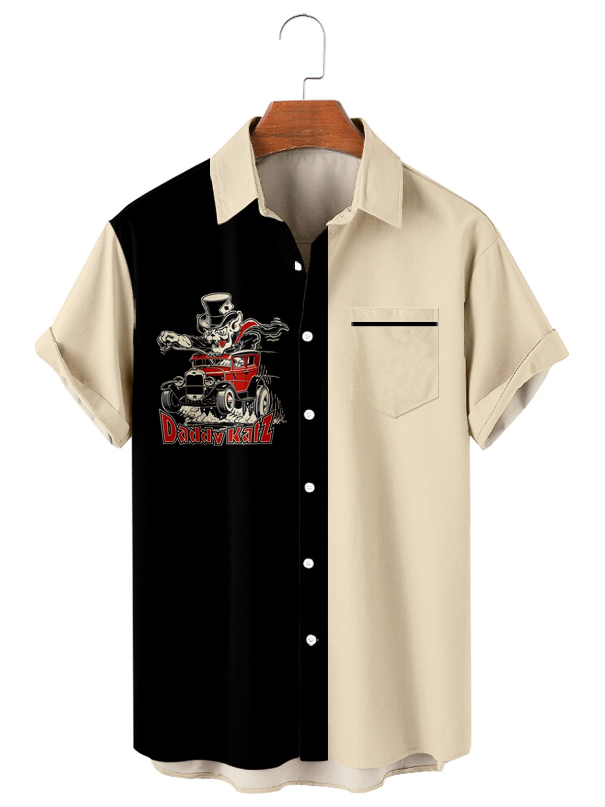 Car Simple Casual Loose Men's Large Short Sleeve Shirt-Mokaloha