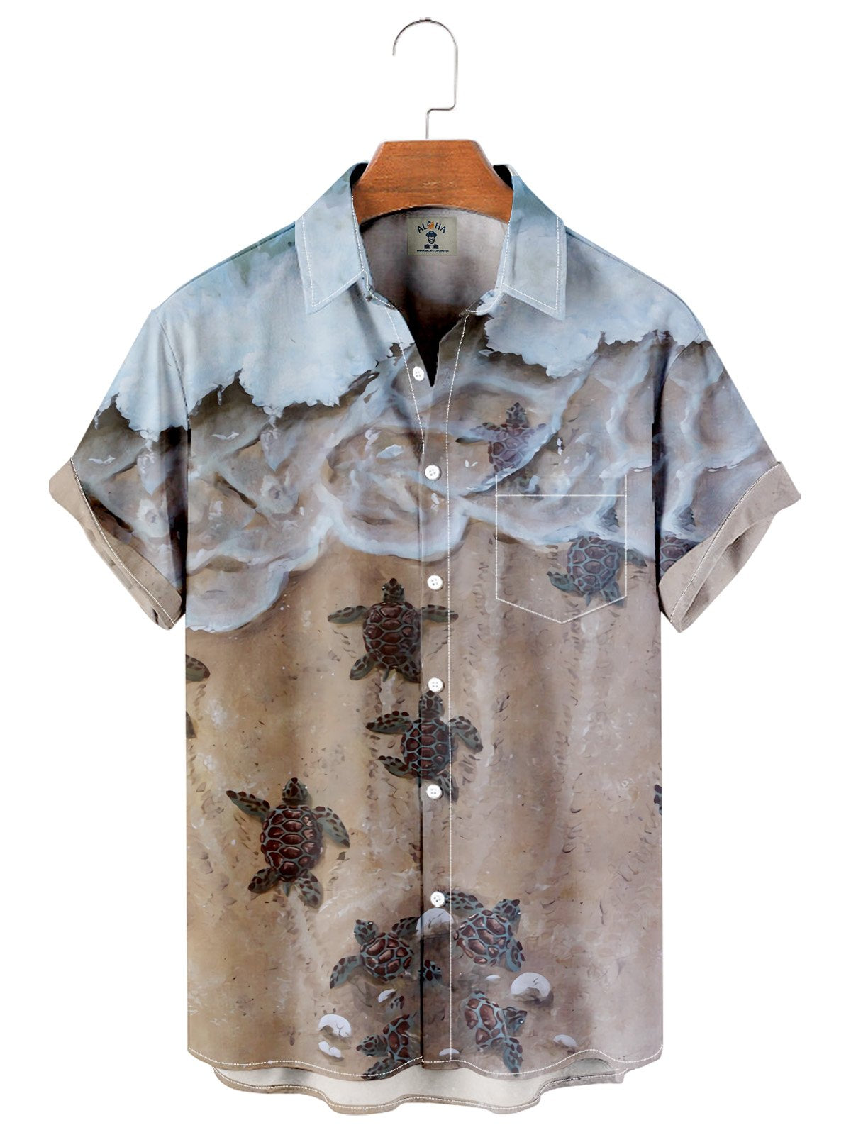 Men's Stylish Beach Turtle Print Short Sleeve Shirt-Mokaloha