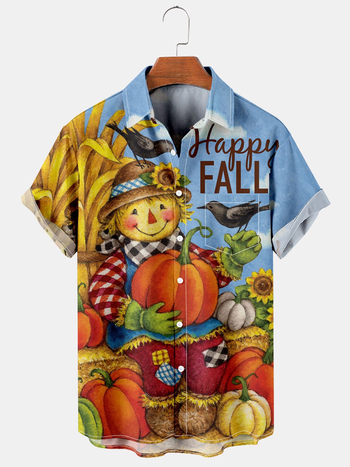 Men's Happy Thanksgiving Scarecrow Print Casual Shirt-Mokaloha