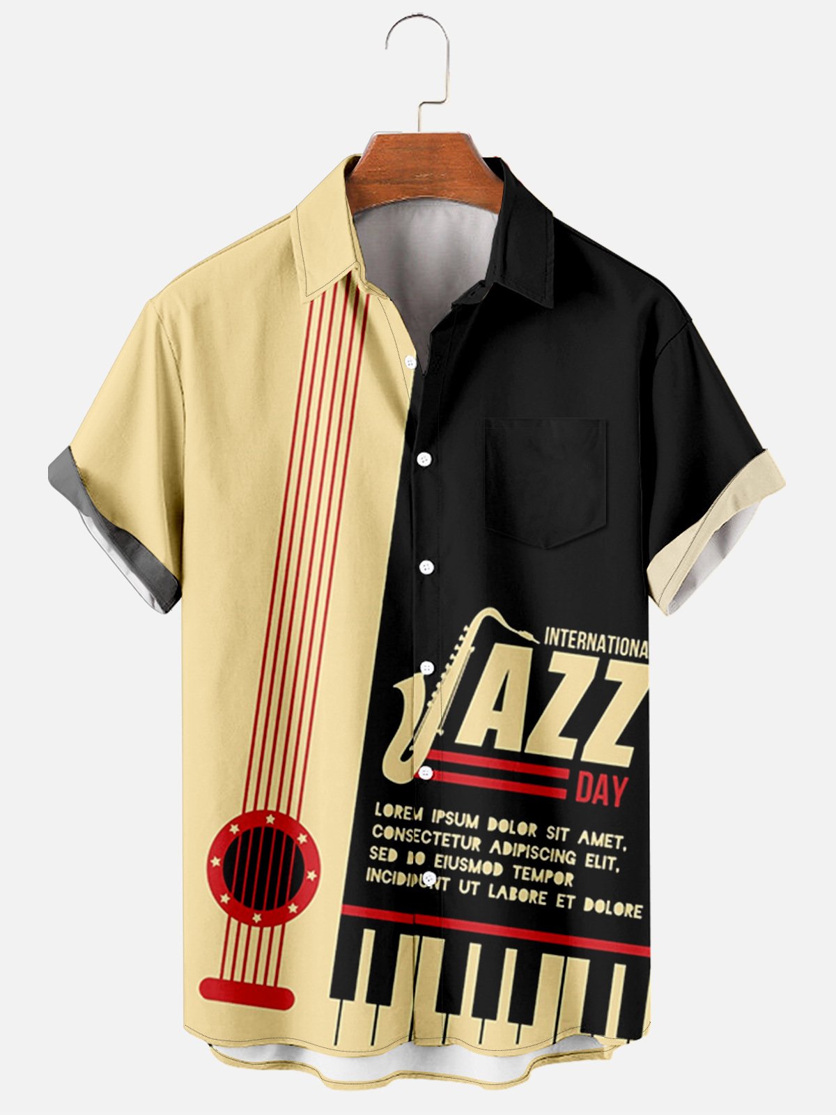 Music Jazz Retro Men's Large Short Sleeve Shirt-Mokaloha