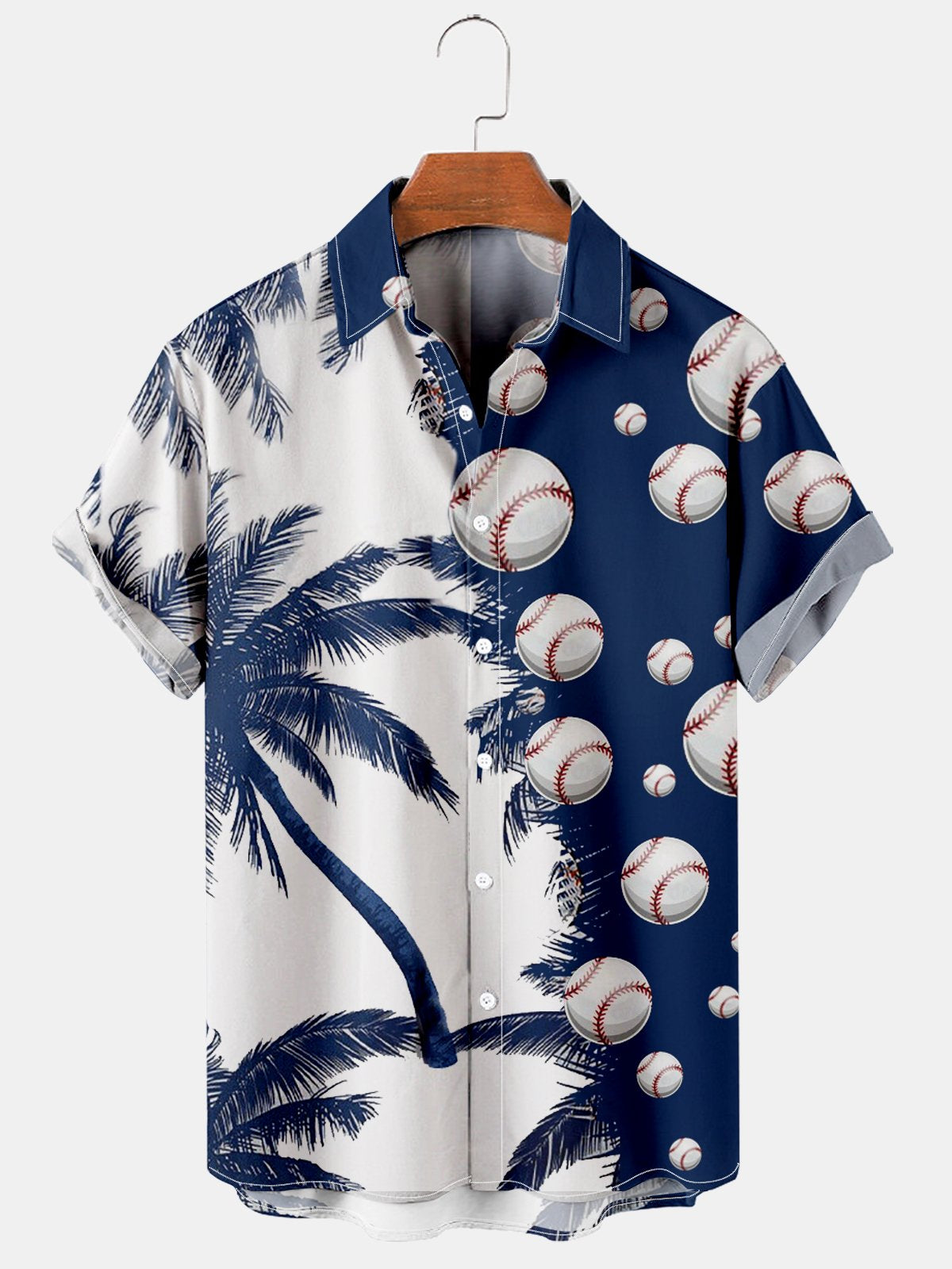 Men's Casual Coconut Baseball Patchwork Simple Shirt-Mokaloha