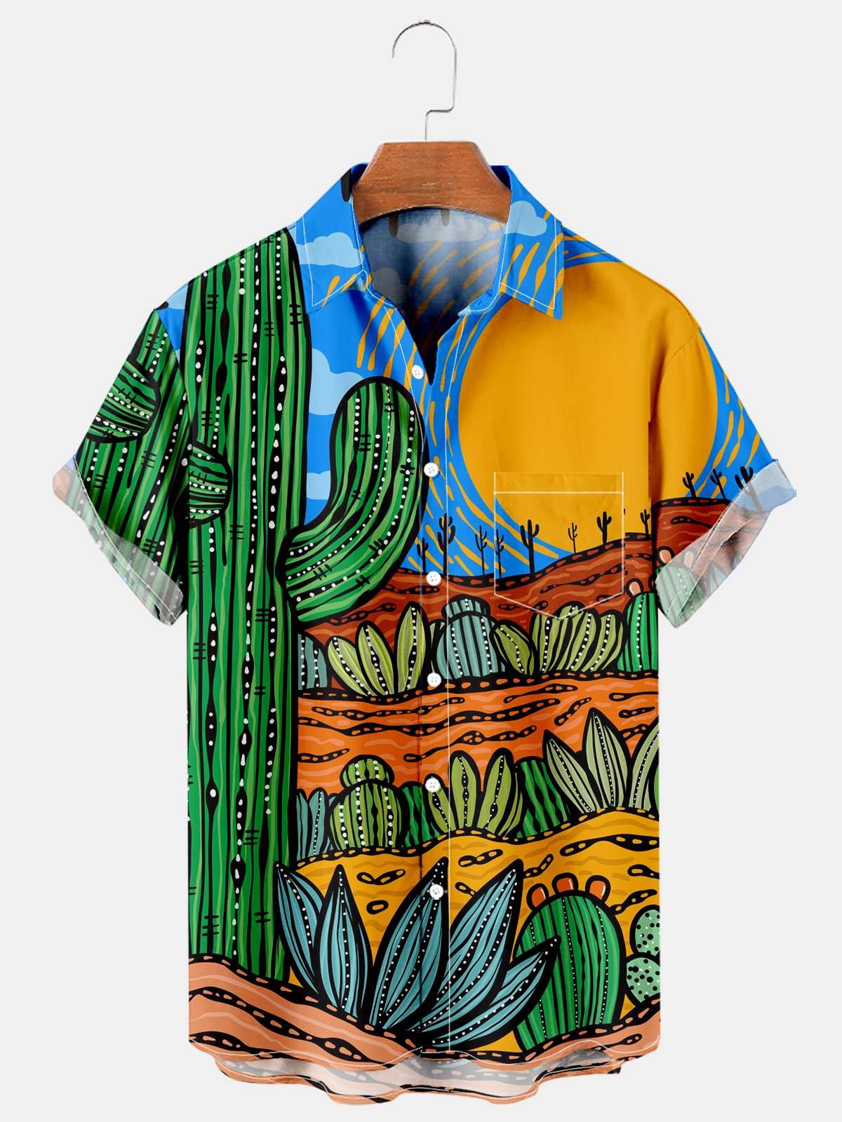 Men's Fun Cactus Casual Print Shirt-Mokaloha