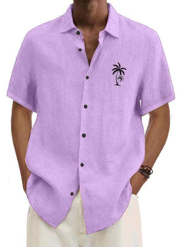 Men's Hawaiian Solid Color Coconut Palm Tree Casual Comfort Print Short Sleeve Shirt-Mokaloha